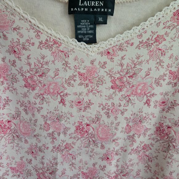 NWOT RALPH LAUREN Peach Floral Cotton Short Sleeve Top XL - Picture 2 of 3